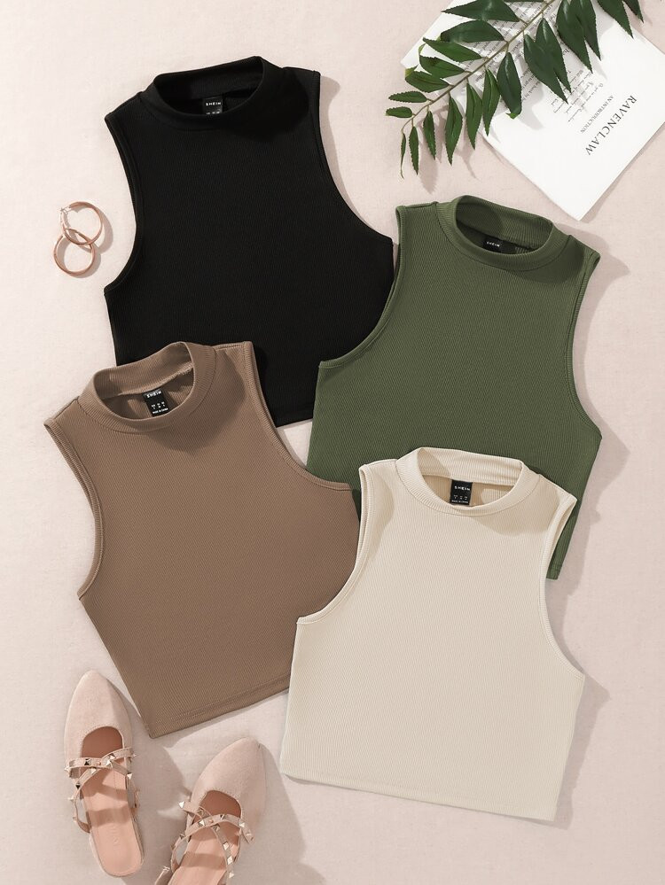SHEIN EZwear 4pcs Solid Tank Top | SHEIN