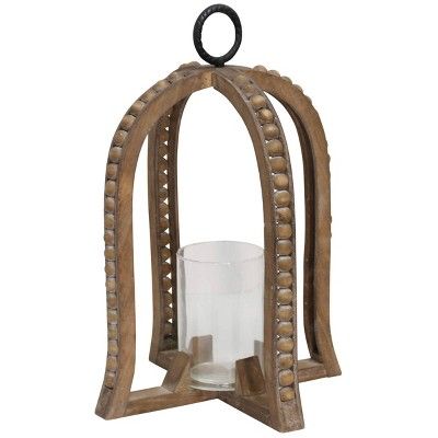18" x 12" Wooden Candle Holder with Glass Cylinder Natural - StyleCraft | Target