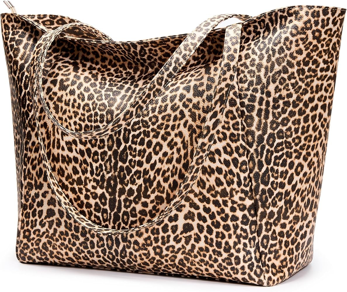 KALIDI Large Tote Bag Vegan Leather 16L Casual Zipper Work Weekender | Amazon (US)