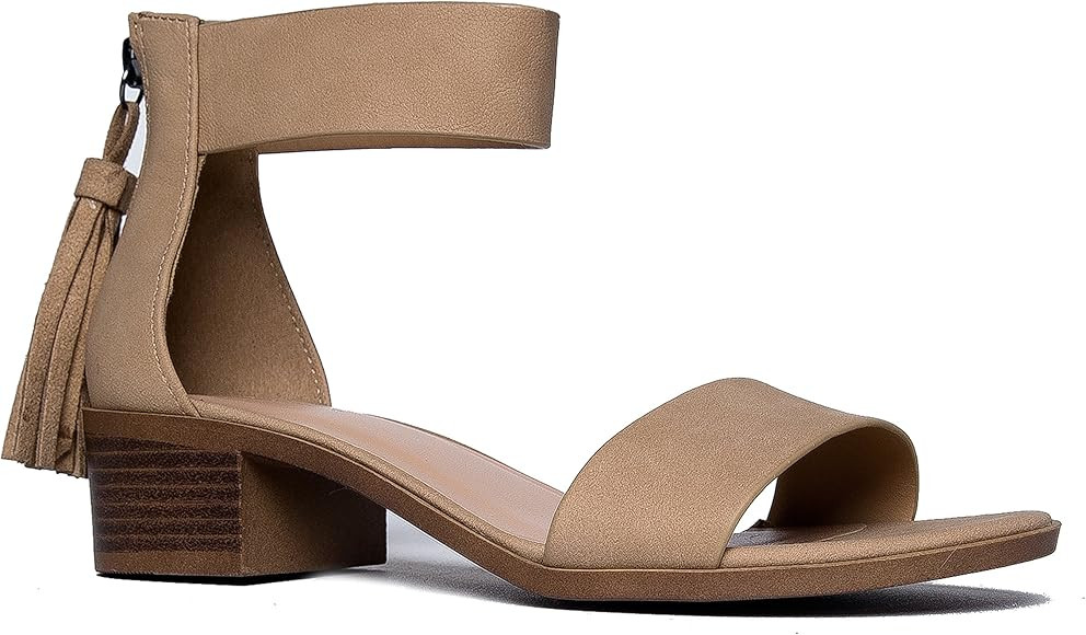 Ankle Strap Kitten Heel – Strappy Block Heel - Cute Low Sandal - Faux Leather Vegan - Midori | Amazon (US)