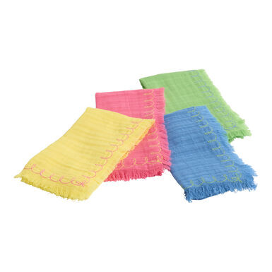 Cotton Gauze Frayed Swirl Embroidered Napkin - World Market | World Market
