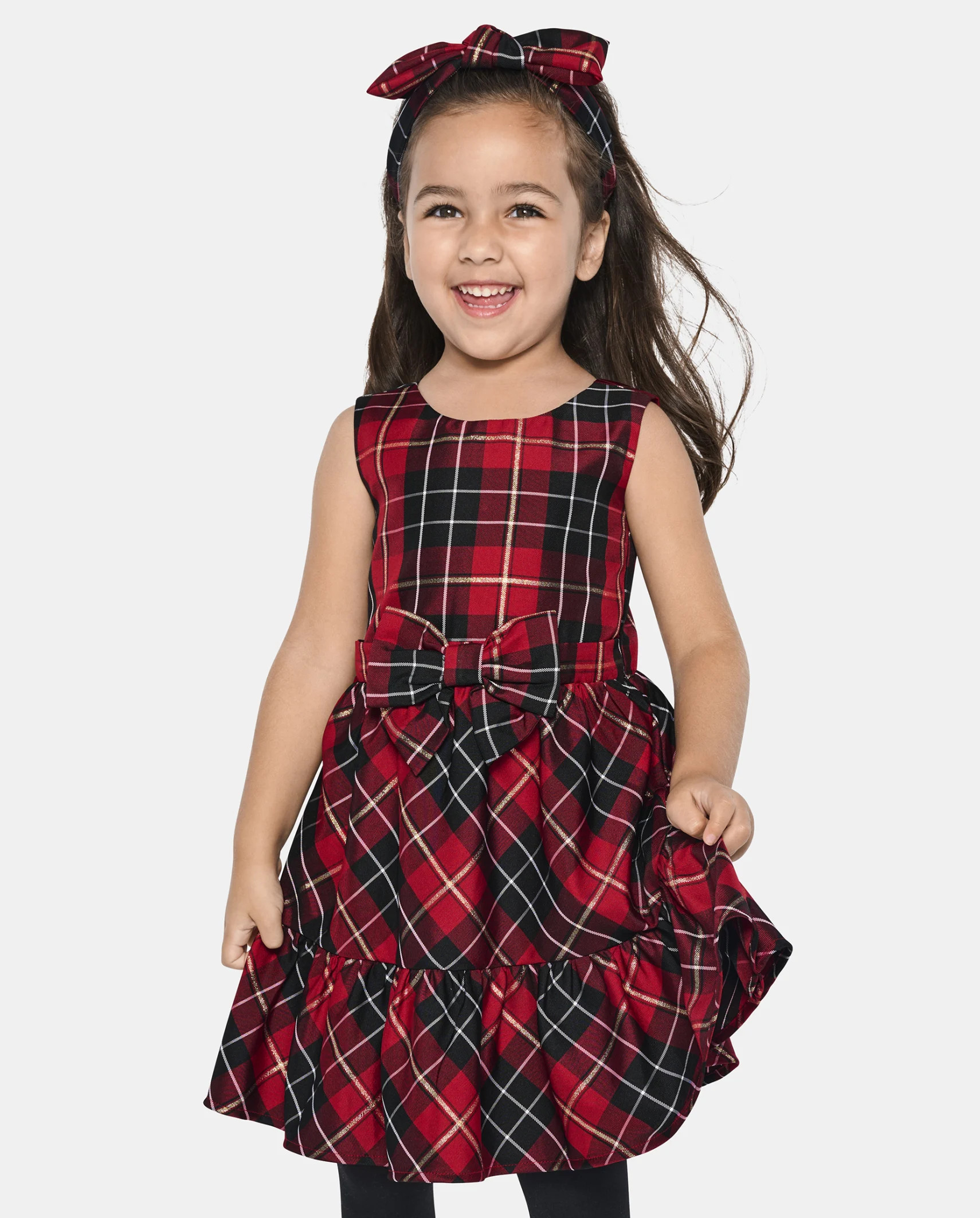 Toddler Girls Matching Family Plaid Satin Tiered Fit And Flare Dress - classicred | The Children's Place