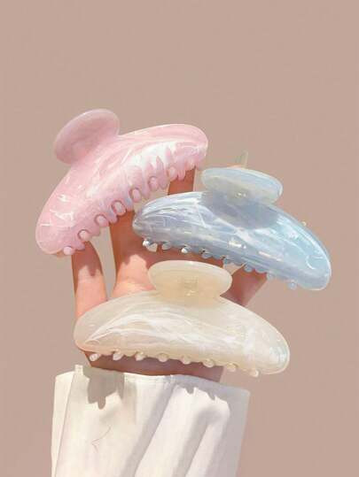 Livesso 3pcs Large Size Pink, White, Blue Water Wave Hair Clips 11cm, High-Quality Elegant, Minim... | SHEIN