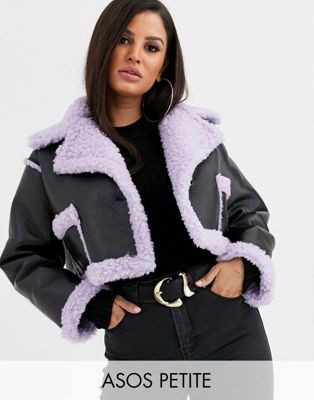 ASOS DESIGN Petite reversible crop bonded borg jacket | ASOS (Global)