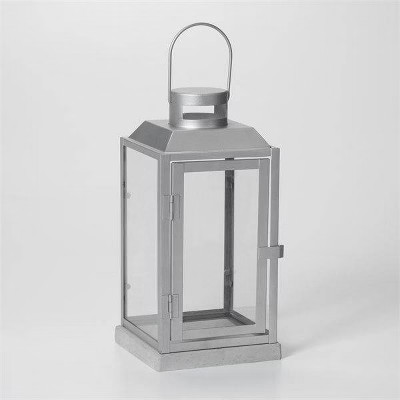 11" Sadie Metal Outdoor Lantern with Cement Base Silver - Smart Living | Target
