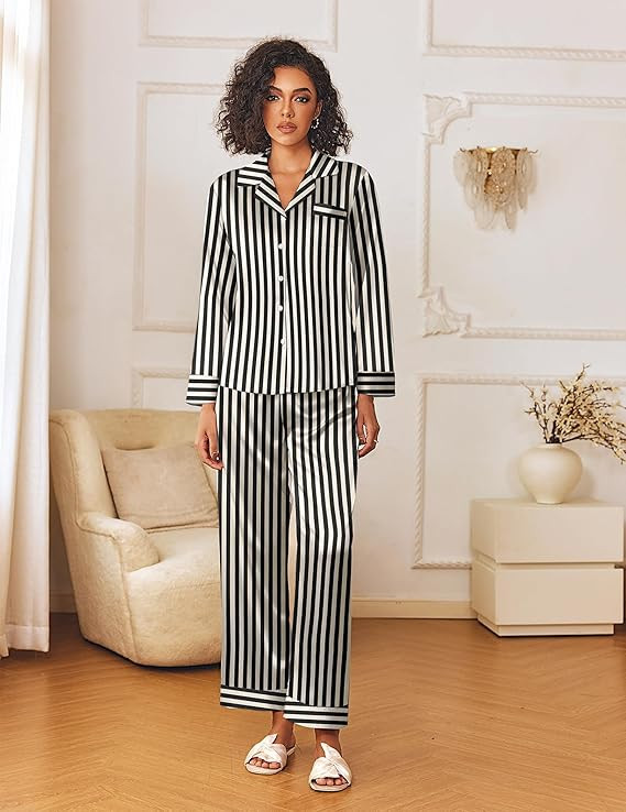 Ekouaer Womens Silk Satin Pajama Sets 2 Piece Sleepwear Pjs Set Long Sleeve Button Down Top and P... | Amazon (US)