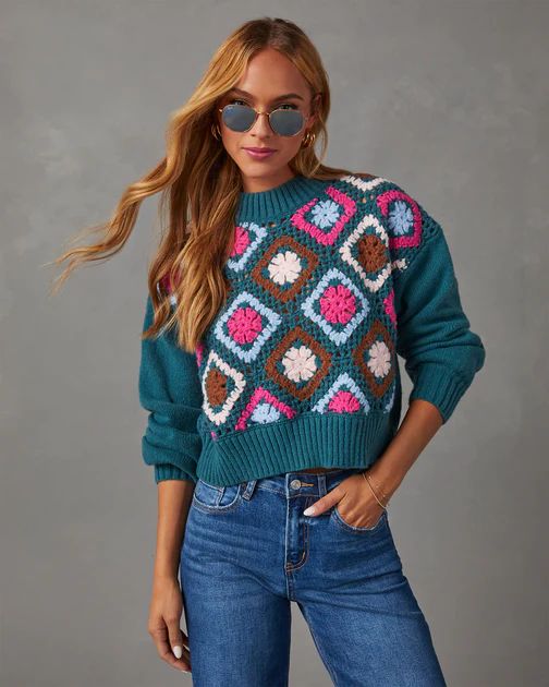 Eclectic Crochet Sweater - Teal | VICI Collection