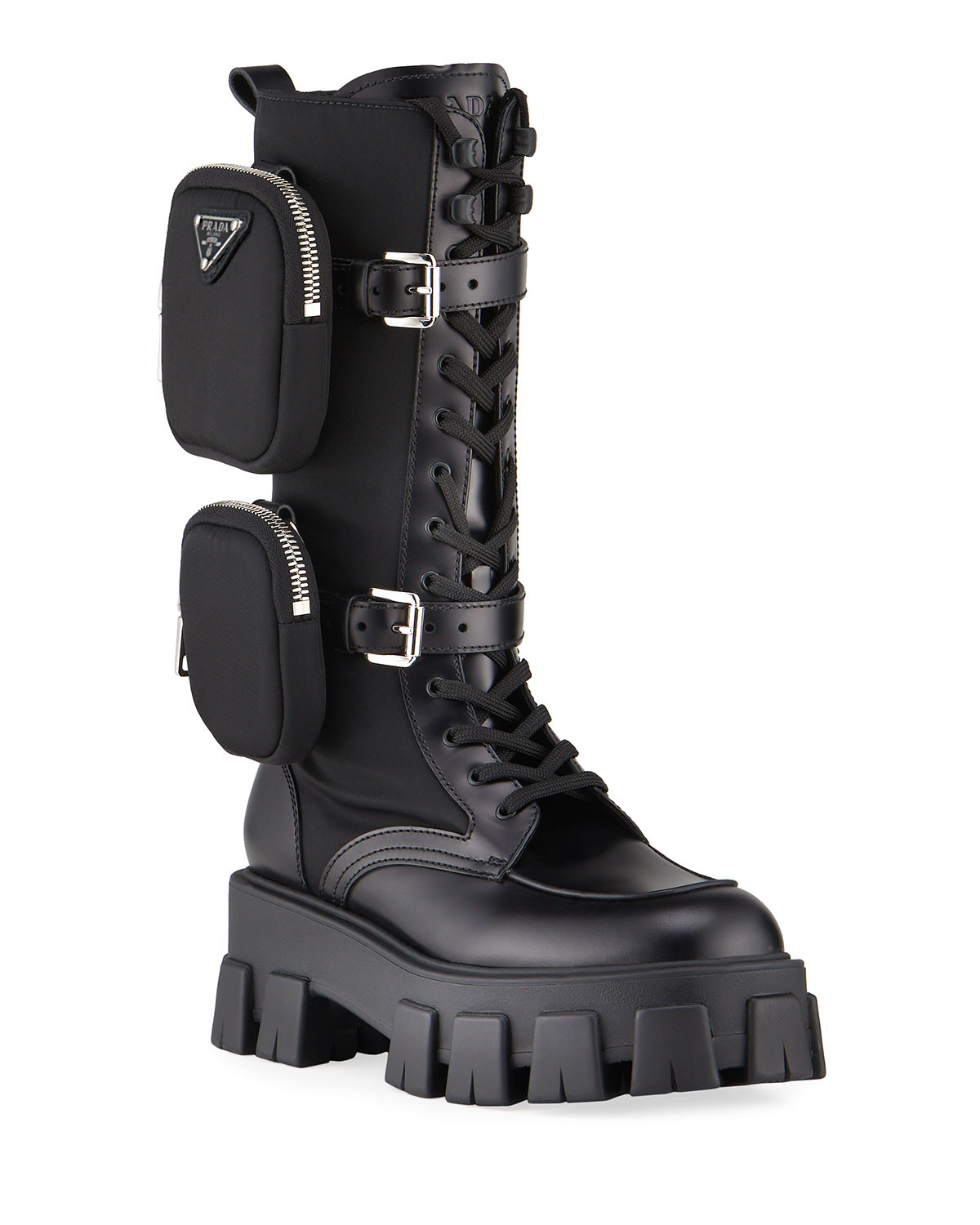 Leather Zip Pocket Tall Combat Boots | Neiman Marcus