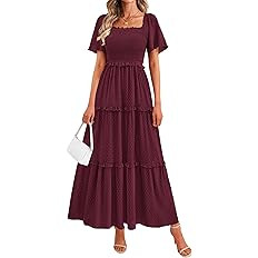 PRETTYGARDEN Summer Dresses for Women 2026 Boho Swiss Dot Smocked Square Neck Short Sleeve Spring... | Amazon (US)