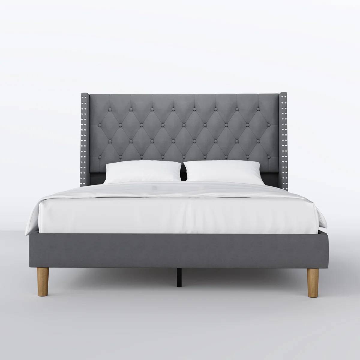 House of Hampton Modern Velvet Upholstered Platform Bed with Wingback Tufted Headboard | Wayfair North America