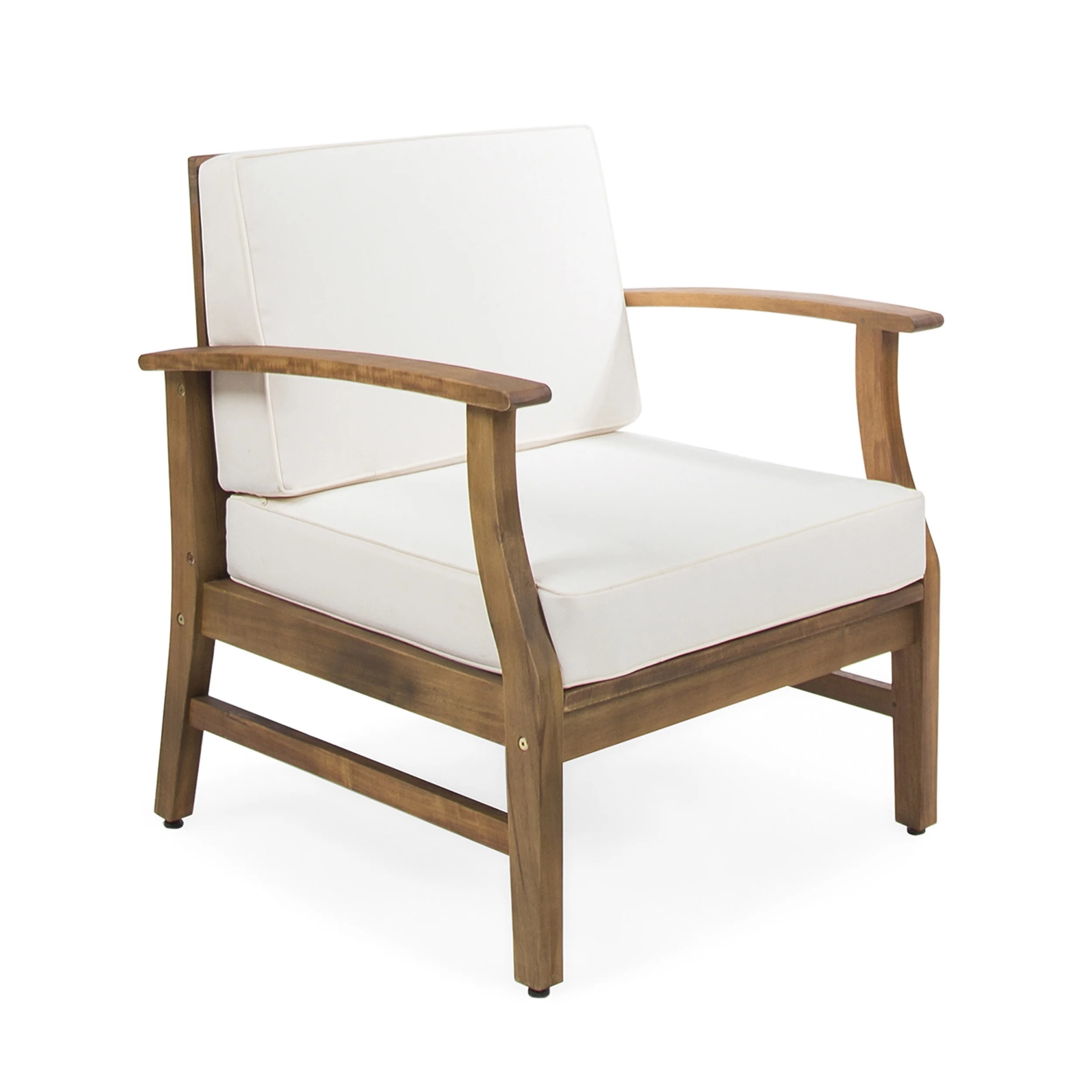 Giancarlo Acacia Wood Outdoor Club Chair, Teak, Cream - Walmart.com | Walmart (US)