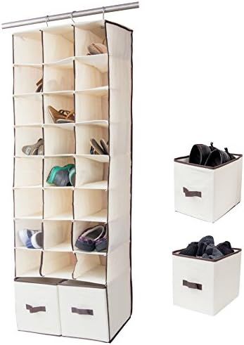 24 Slot Hanging Shoe Organizer In Closet Over Rod Shoe Caddy With Foldable Drawers Storage Bag, S... | Amazon (US)