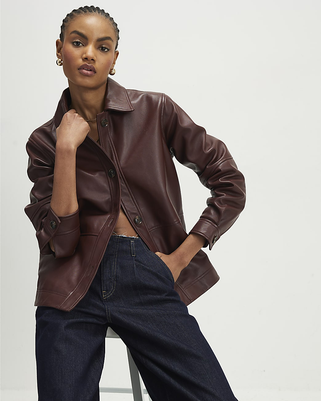 Red Leather Overshirt | River Island UK & IE