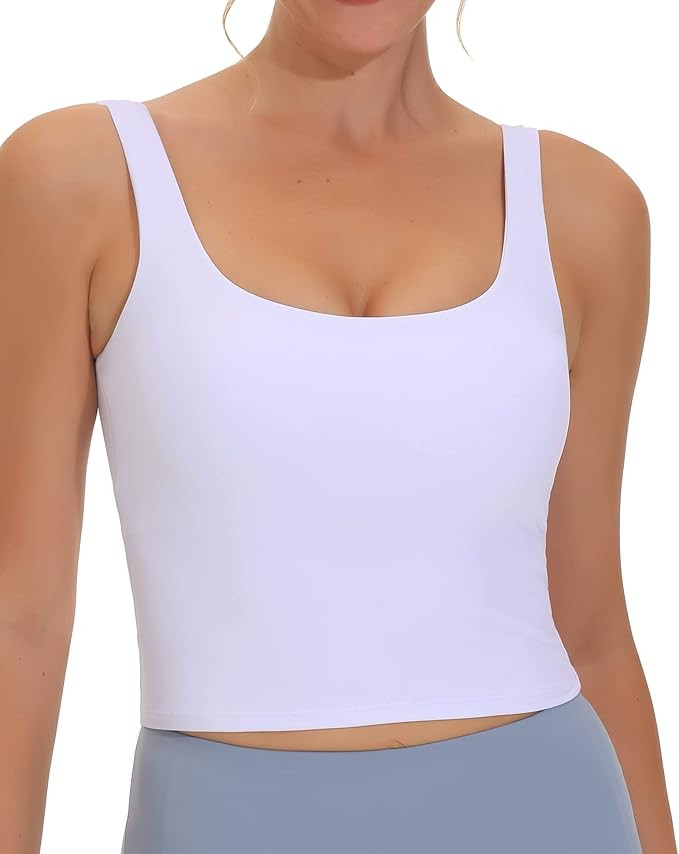 THE GYM PEOPLE Women's Square Neck Longline Sports Bra Workout Removable Padded Yoga Crop Tank To... | Amazon (US)
