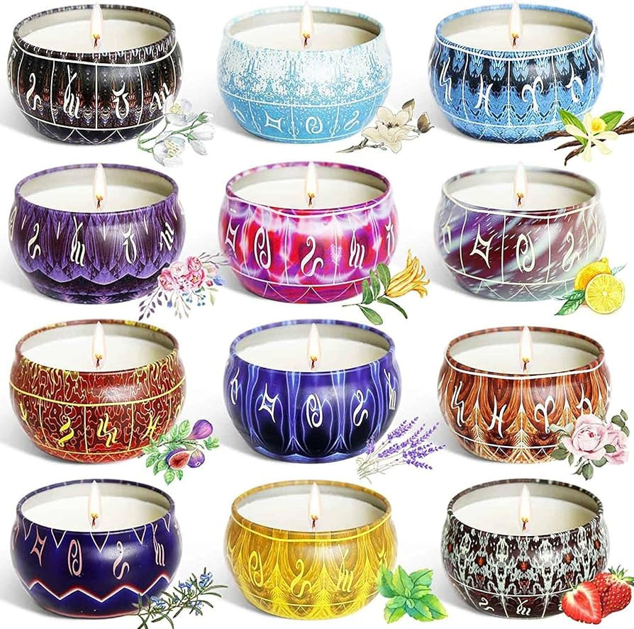 PEILIN 12 Constellations Scented Candles Gift Set 2.5oz Strong Fragrance Aromatherapy Candles Por... | Amazon (US)