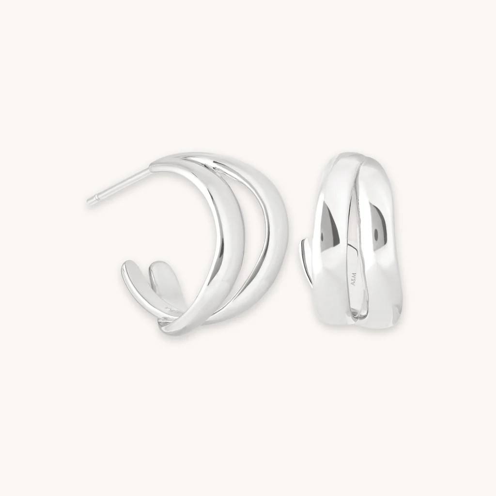 Molten Duo Small Hoops in Silver | Astrid and Miyu