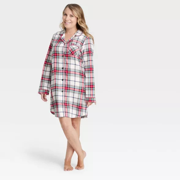 Women's Holiday Plaid Flannel Matching Family Pajama Nightgown - Wondershop™ White | Target