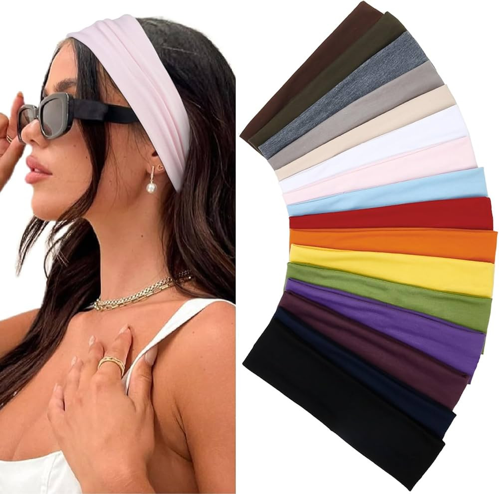 Multicolor Fashion Women's Hair Accessories - 16 Pack Elastic Non-Slip Soft Cloth Headbands for Y... | Amazon (US)