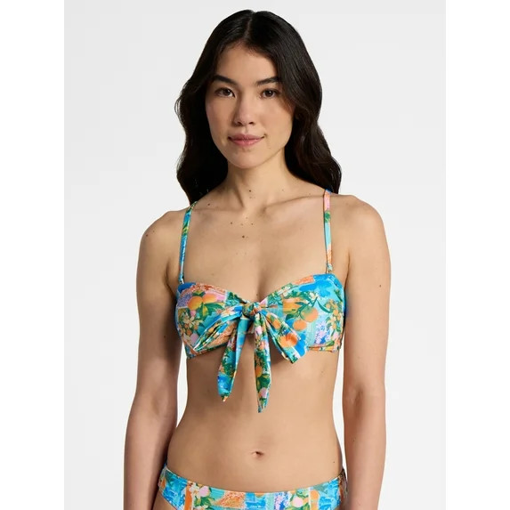 No Boundaries Postcard Printed Tie Front Bikini Top, Women’s | Walmart (US)