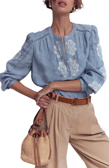 Interest Embroidered Trim Chambray Top | Nordstrom