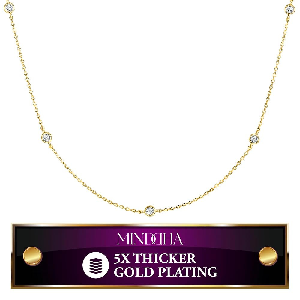 MINDDHA 18K/14K White/Yellow Gold Plated Station Necklace | Simulated Diamond BTY Necklace | Dain... | Amazon (US)