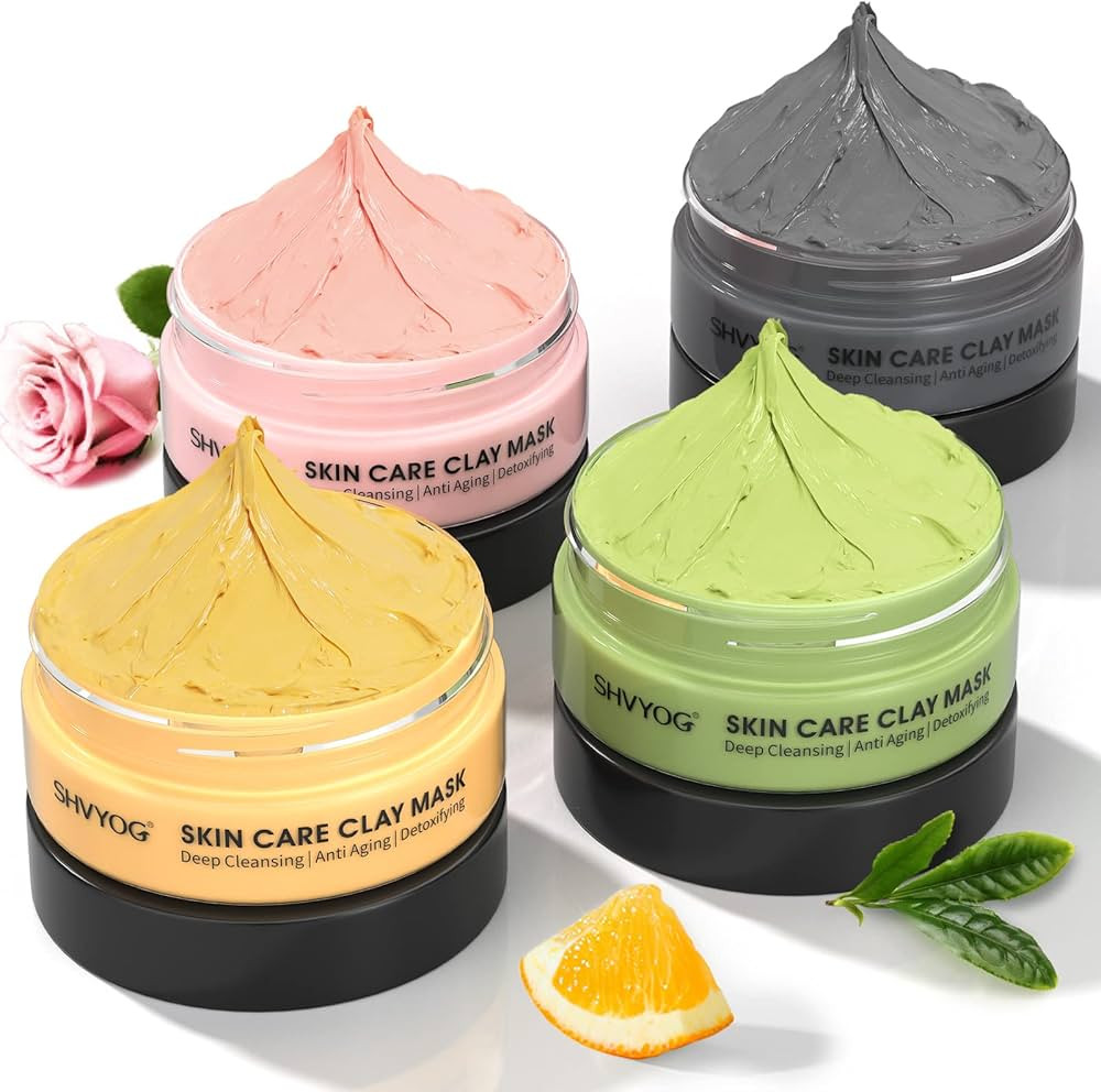 4 Pcs Clay Mask Set, Turmeric Vitamin C Clay Mask , Green Tea Mask, Dead Sea Mud Mask, Rose Clay ... | Amazon (US)