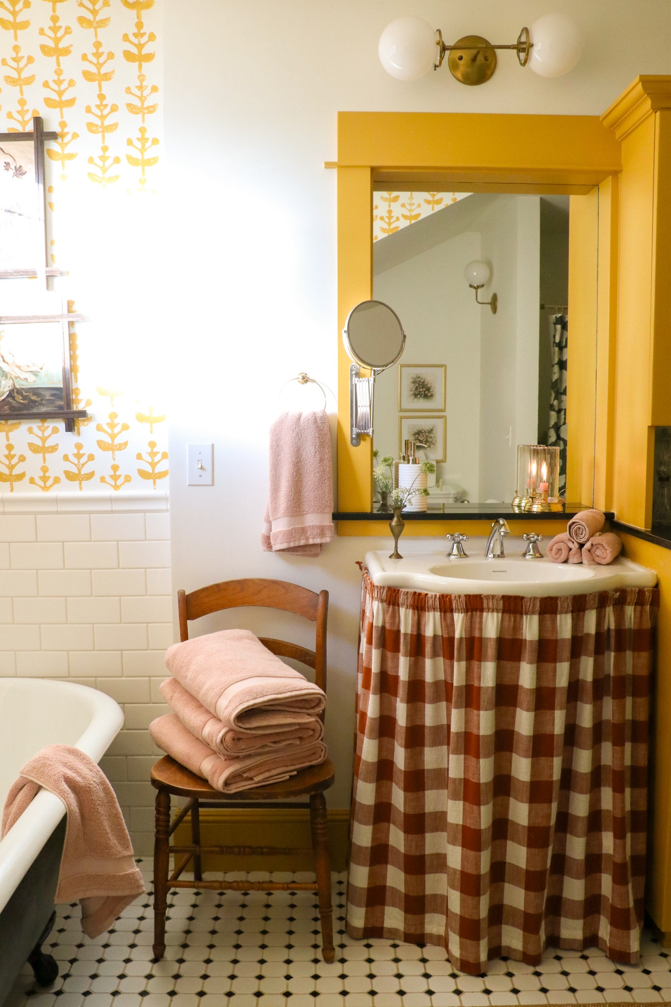 DIY sink skirt, pedestal sink, pedestal sink skirt, floral shower curtains, gingham tablecloth 

Turn a shower curtain or tablecloth into a sink skirt! Use adhesive Velcro to attach to the sink! Minimal sewing skills needed! Adding elastic at the top of the skirt will allow for a more gathered look, using elastic! 

#LTKHome