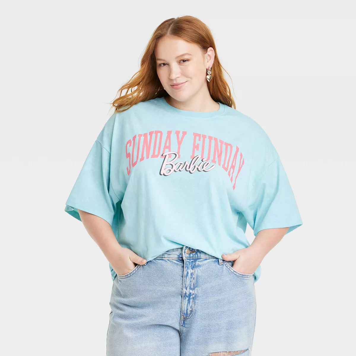 Women's Barbie Sunday Funday Oversized Short Sleeve Graphic T-Shirt - Blue | Target