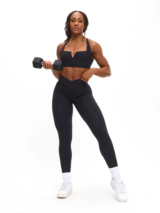 Ribbed Cross Waist Legging - Onyx Black | Buffbunny