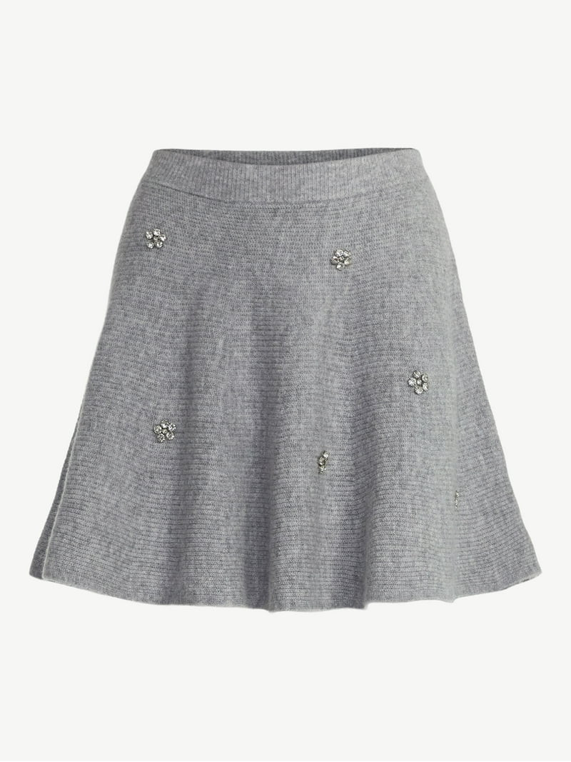 Free Assembly Women's and Women’s Plus Embellished Mini Sweater Skirt, Sizes XS-4X | Walmart (US)