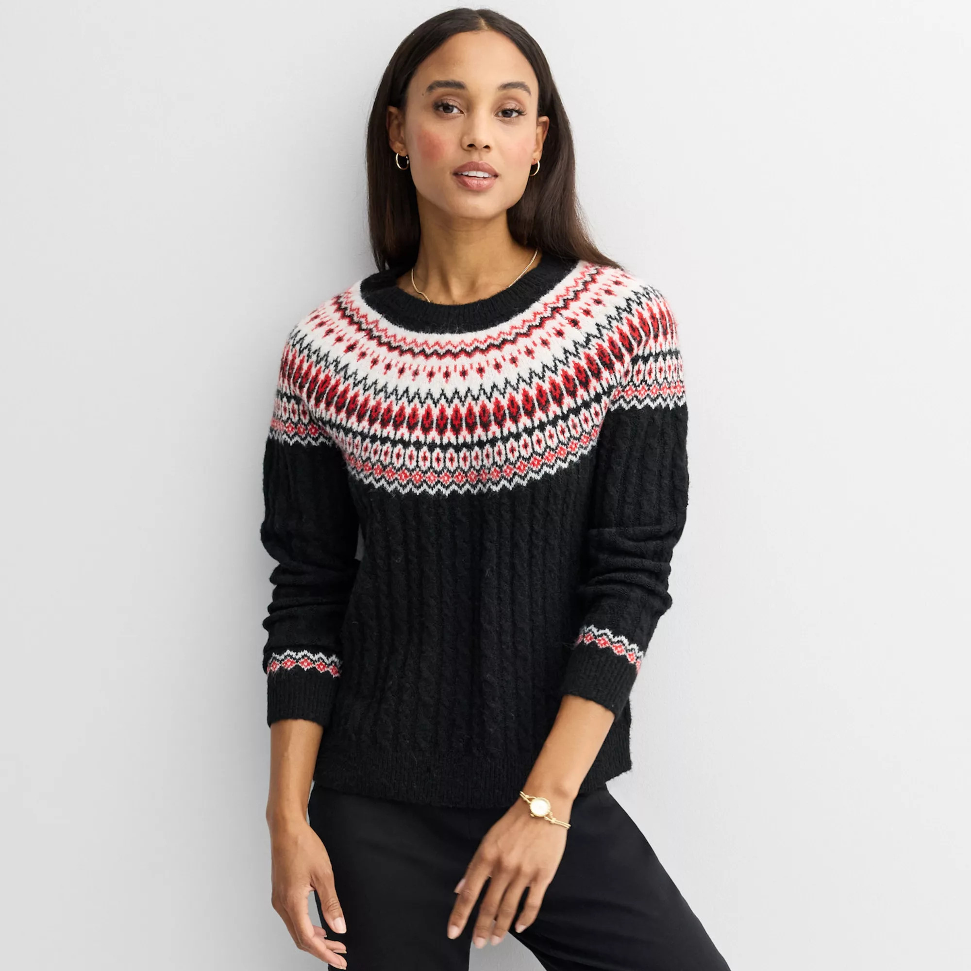 Women's Croft & Barrow® Diamond Fairisle Cable Sweater | Kohl's