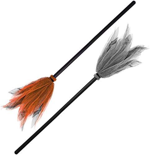 URATOT 2 Pieces Halloween Witch Broom Plastic Witch Broom Props 2 Colors Witch Broom Party Decoratio | Amazon (US)