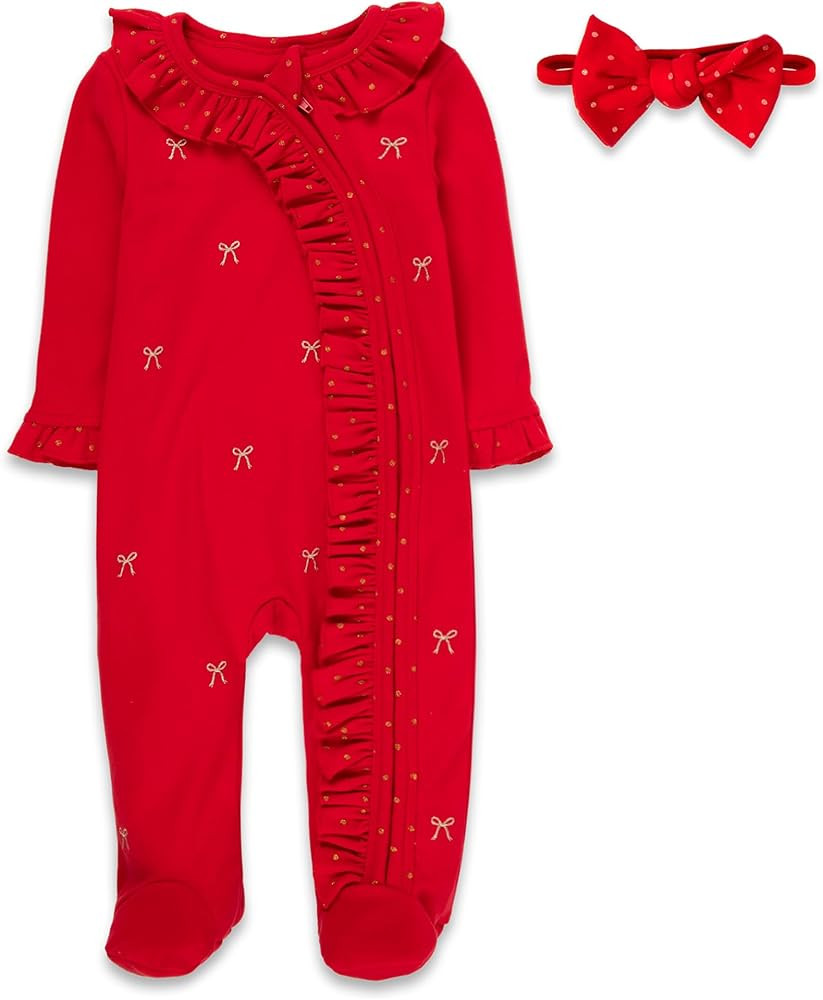 Baby Footie Bodysuit Headband or Hat 2 Piece Set – Christmas Thanksgiving Zip-Up Outfit,Holiday... | Amazon (US)