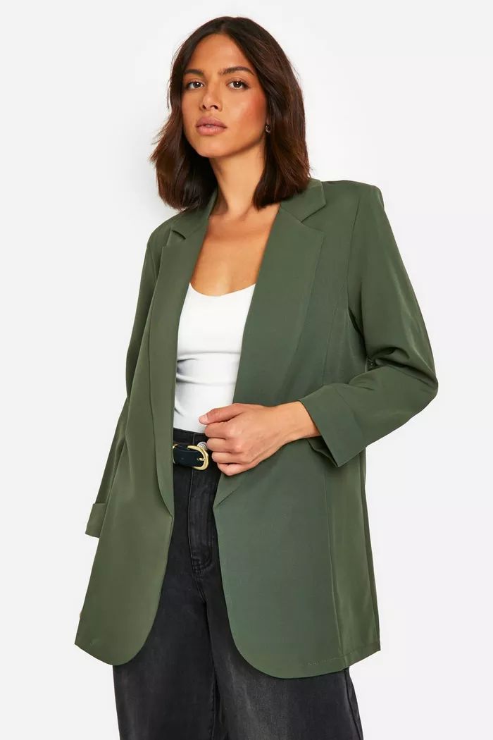 Basic Woven Turn Cuff Relaxed Fit Blazer | boohoo (US & Canada)