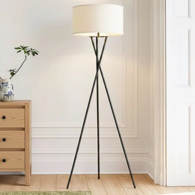 Jaxon 60 in. Mid-Century Modern LED Energy Efficient Floor Lamp with Tan Fabric Drum Shade | Wayfair North America