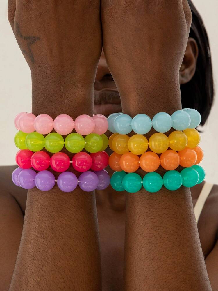 imoli 1pc Minimalist Elegant Acrylic Beaded Colorful Dopamine Charm Bracelet, Romantic Gift For W... | SHEIN