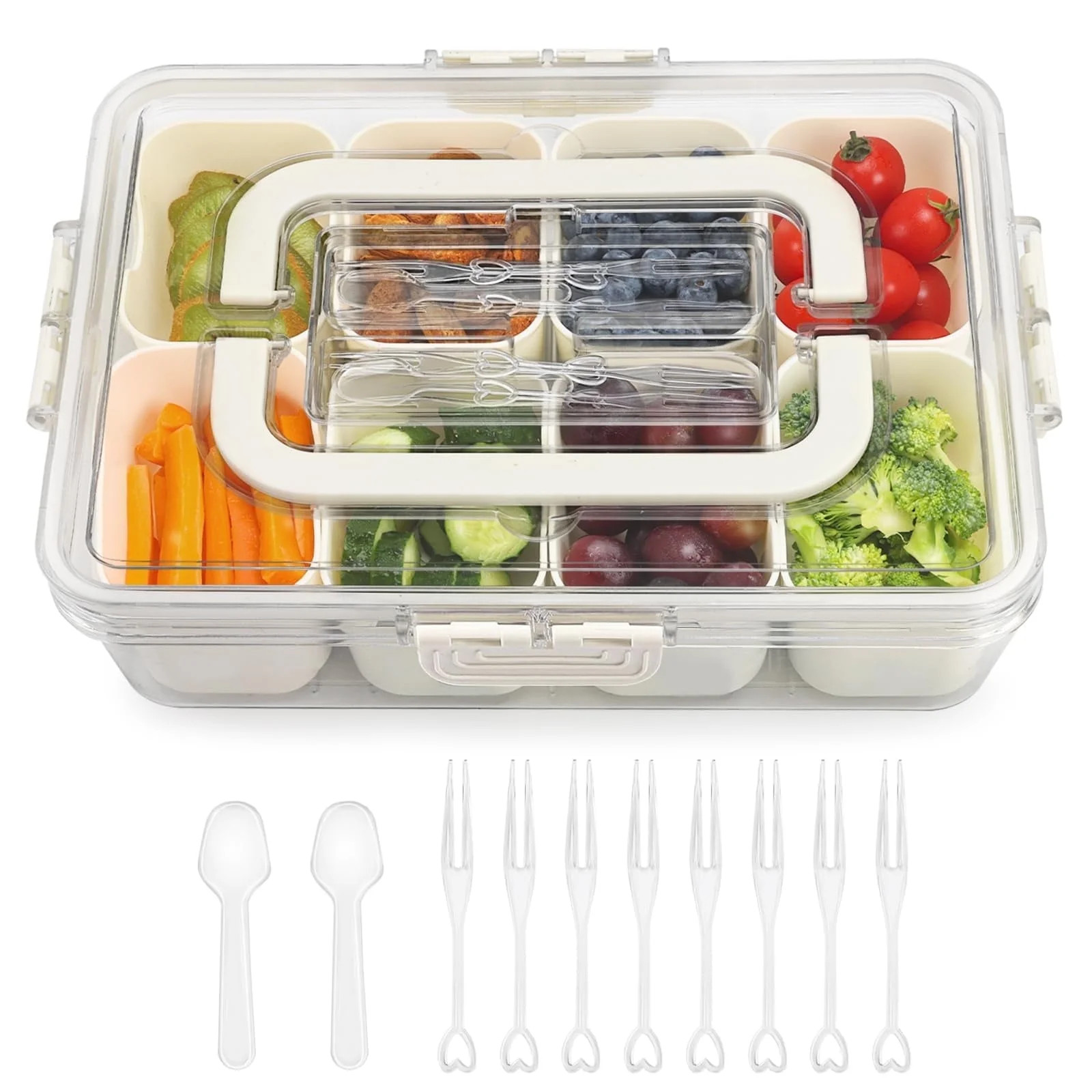 Loobuu Divided Serving Tray with Lid and Handle, Portable Snackle Box Charcuterie Container for P... | Walmart (US)