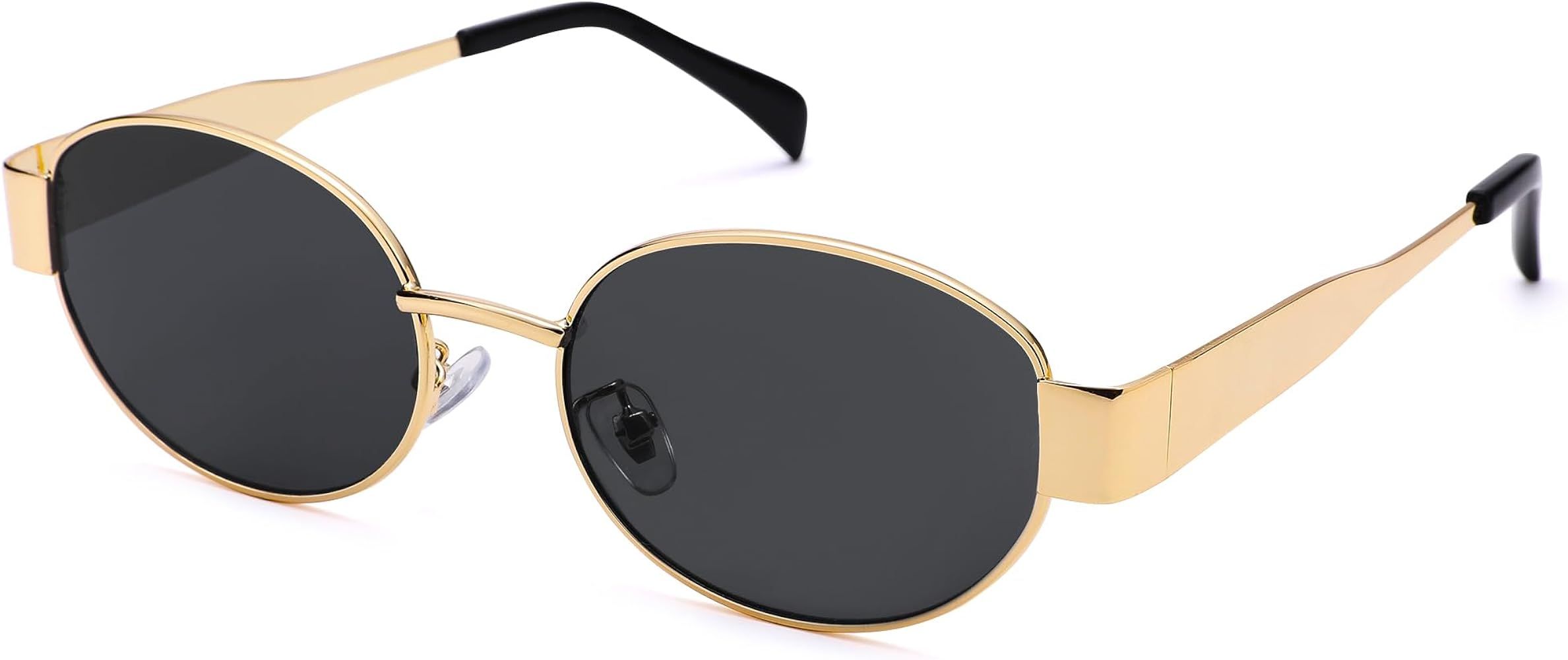 Oval Sunglasses for Women Men, Retro 90s Classic Shades Trendy Metal Frame Sun Glasses | Amazon (US)