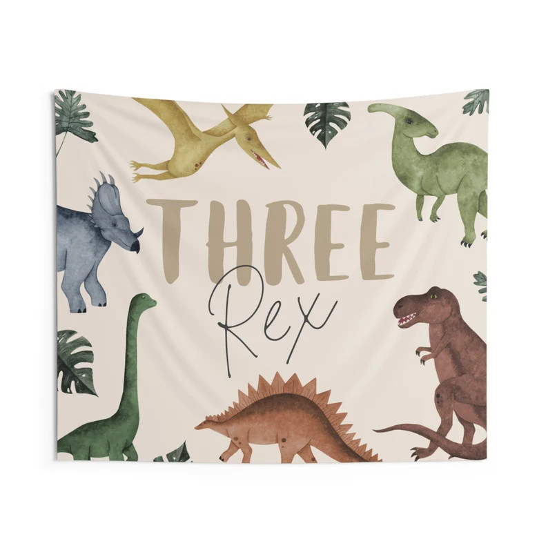Dinosaur 3rd Birthday Backdrop Dino THREE Rex Birthday Party Decor Stomp Chomp Roar Bday Large Ba... | Etsy (US)