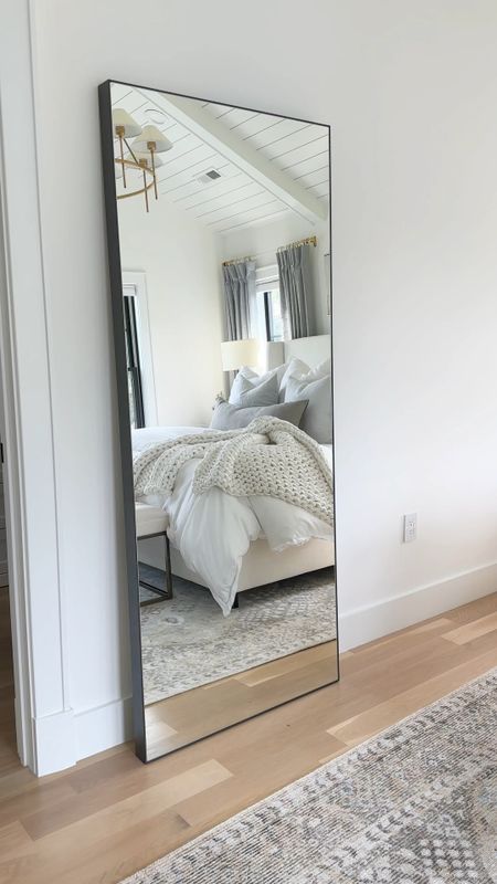 Black floor mirror from CB2. This has an anchor on the top so you can fasten it to the wall so it’s safe! Bedroom design, neutral, home neutral, bedroom, design, master bedroom, bedroom furniture.

#LTKstyletip #LTKsalealert #LTKhome