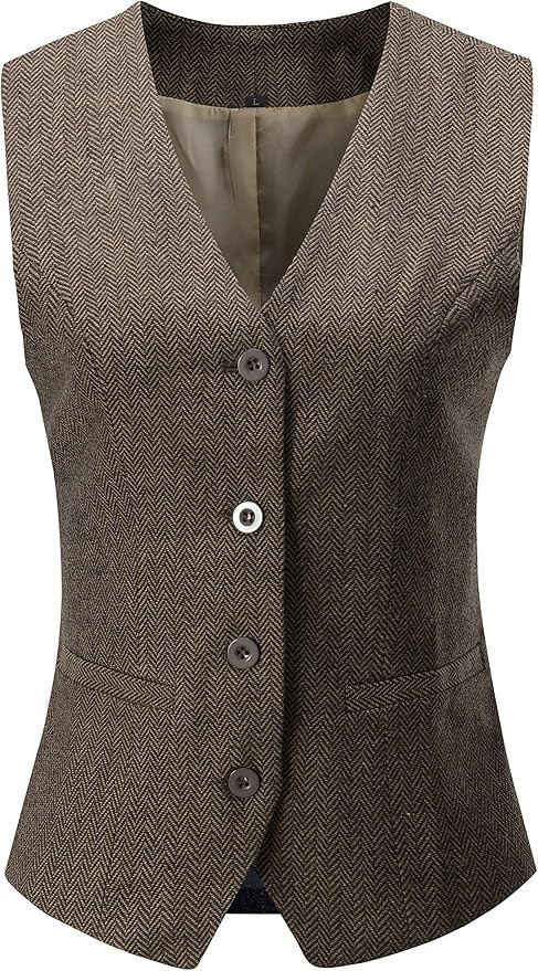 V VOCNI Women's Fully Lined 4 Button V-Neck Economy Dressy Suit Vest Waistcoat | Amazon (US)
