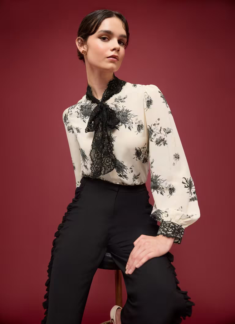 Violetta Black Birch Viscose Silk Floral Blouse | L.K. Bennett (UK)