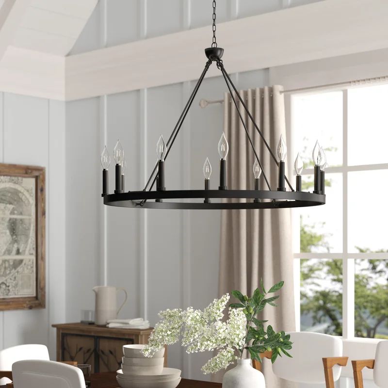 Adamsville 12-Light Candle Style Wagon Wheel Chandelier | Wayfair North America