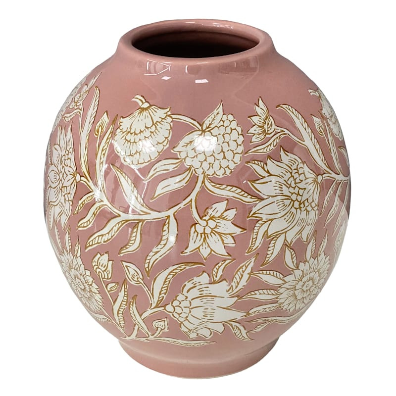 Floral Pink Vase, 8" | At Home