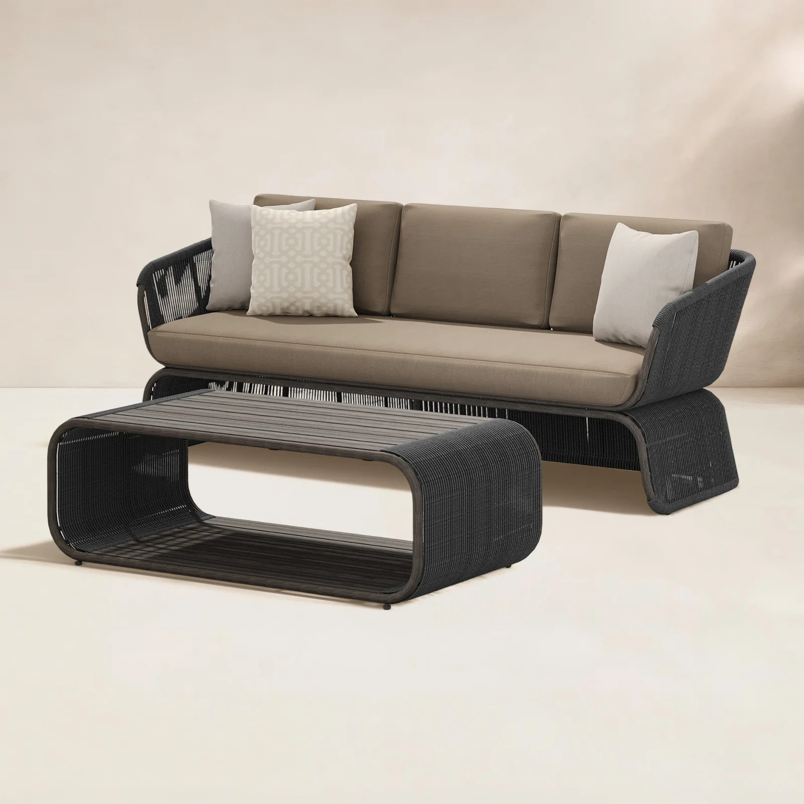 3 - Person Aluminum & Wicker Outdoor Sofa Seating Group With Sunbrella Cushions & Pillows | Wayfair North America