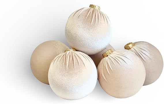 WHITEROOM Beige Velvet Christmas Ornament Balls for Tree Decorations, Handmade Bulbs Gift Idea, 6... | Amazon (US)
