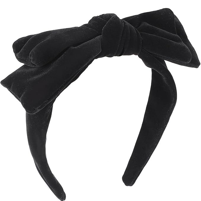 Headband for Women,WantGor Black Velvet Bow Knotted Wide Headbands Yoga Thick Hair Band Fashion E... | Amazon (US)