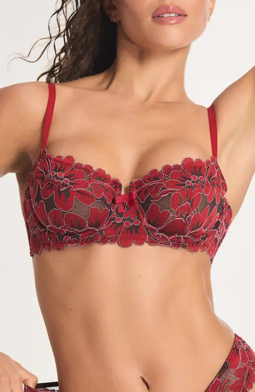 SAVAGE X FENTY Floral Corded Lace Underwire Balconette Bra in Red Cognac at Nordstrom, Size 32C | Nordstrom