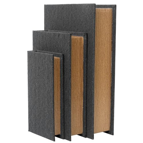 DECOR4SEASON Modern Linen and Wood Decorative Faux Book Boxes Set of 3-13",10",8" - Black | Amazon (US)