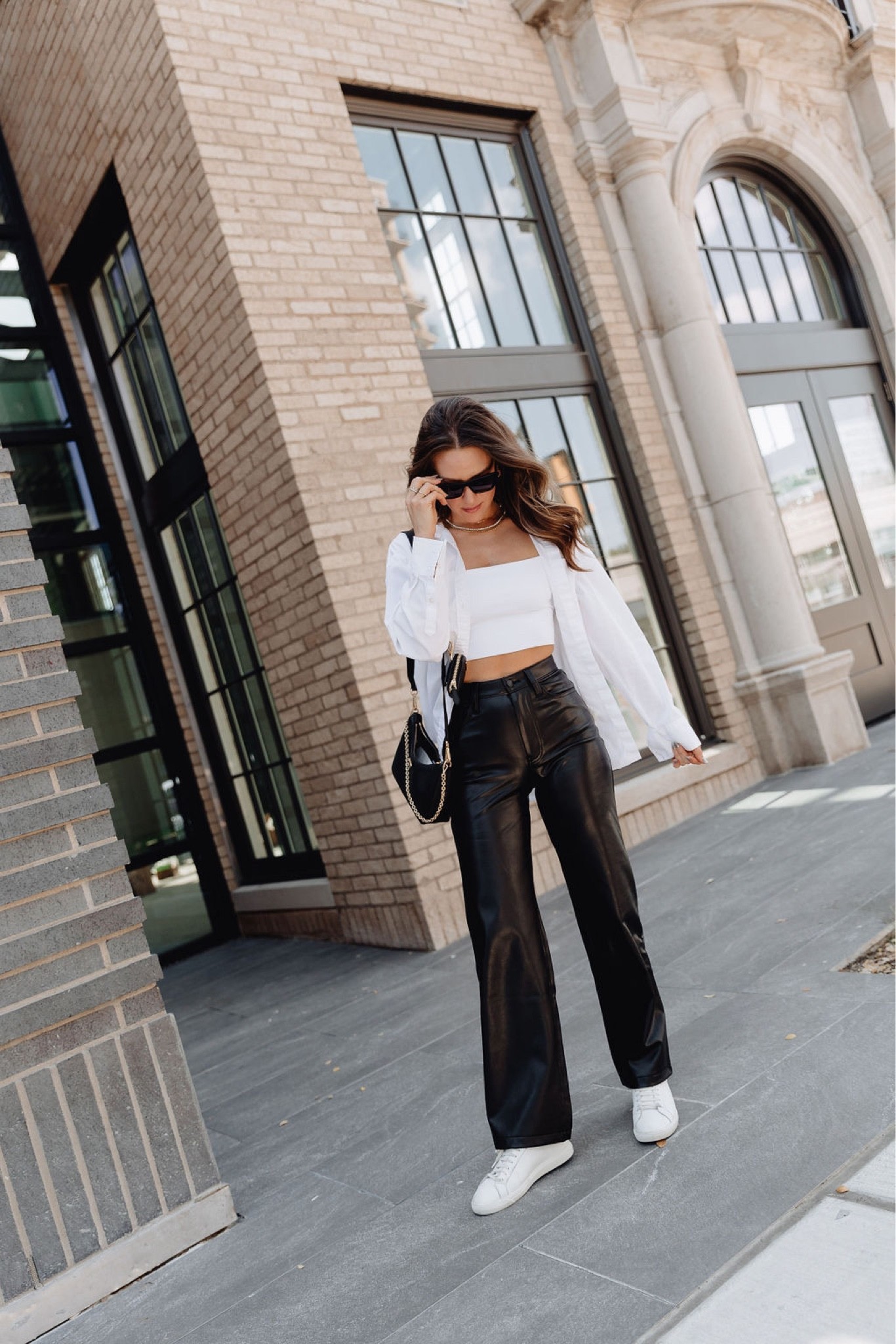 Styling the vegan leather straight pants a few ways! I got my true size in the regular length. Wearing a S in both tops & I sized up a 1/2 size in my sneakers // fall outfit, fall style, fall trends, fall fashion, fall outfit ideas, fall outfits, leather pants outfit